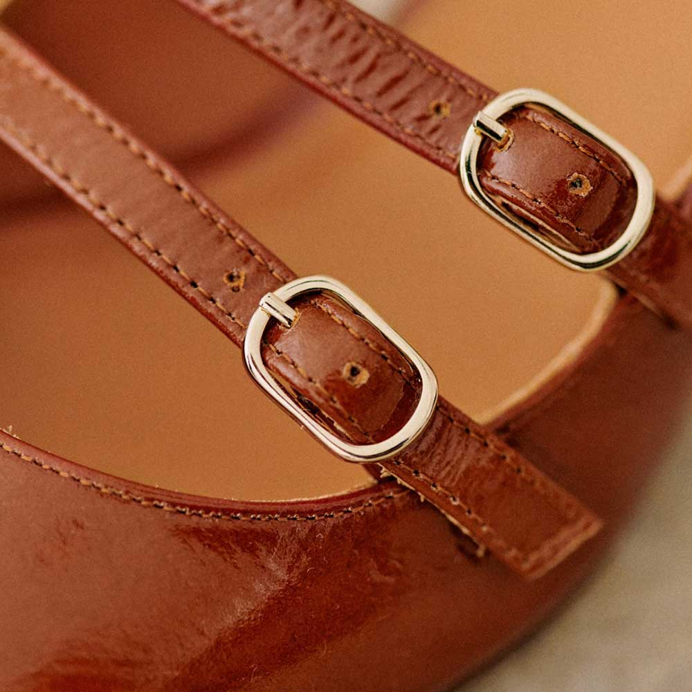 Vegan Leather Square Toe Chunky Heel Buckle Loafers in Brown