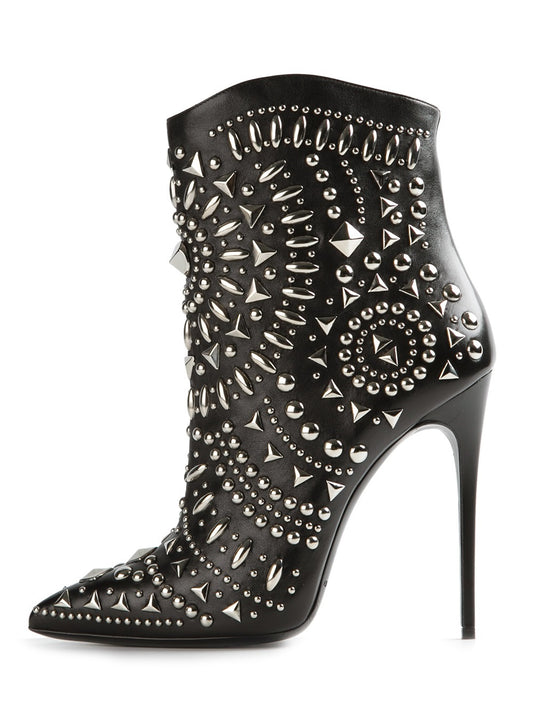 Black Studs Shoes Stiletto Heel Ankle Boots