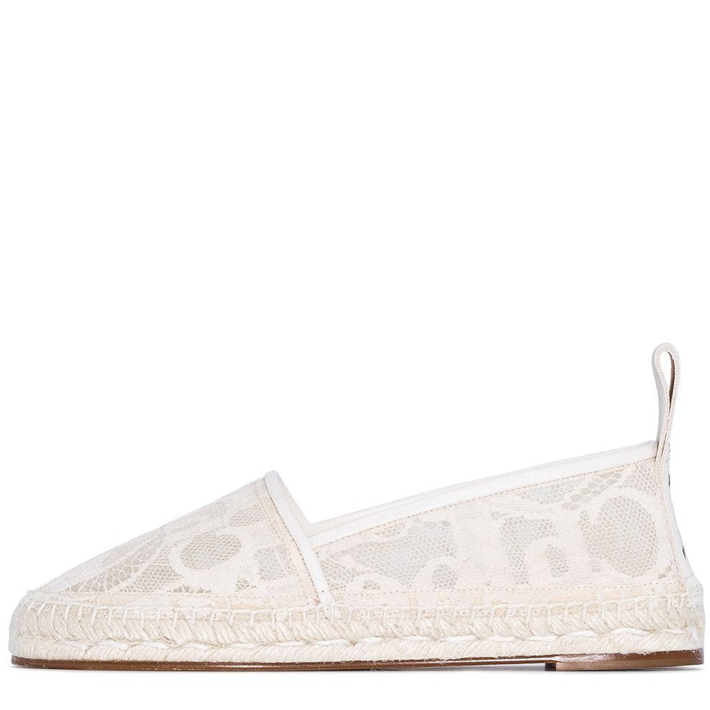 White Lace Round Toe Comfortable Espadrille Flats