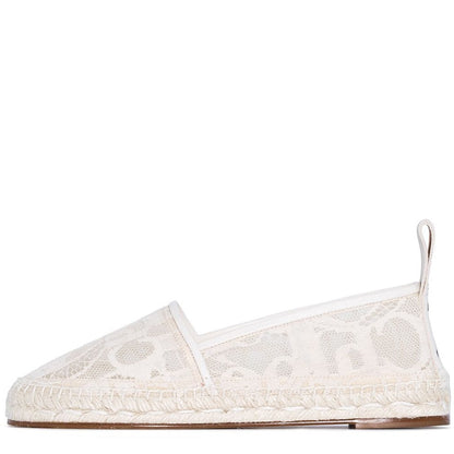 White Lace Round Toe Comfortable Espadrille Flats