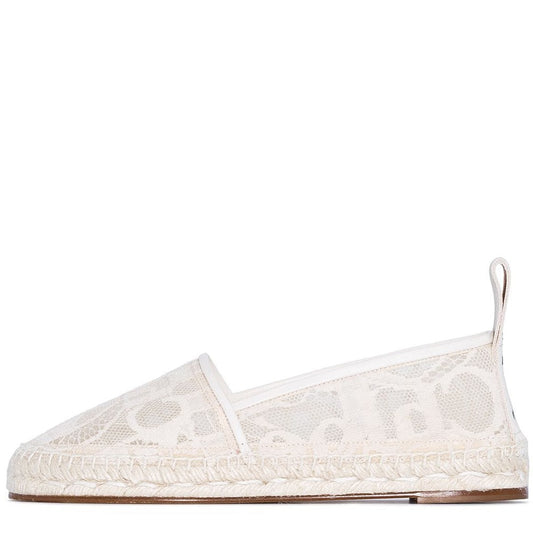 White Lace Round Toe Comfortable Espadrille Flats