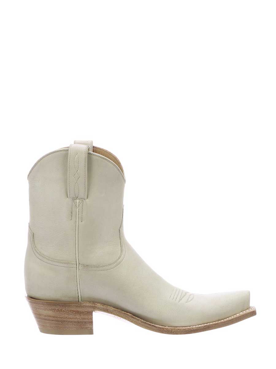 Beige Vegan Leather Snip Toe Block Heeled Cowgirl Ankle Boots