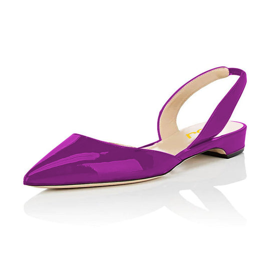 Purple Patent Leather Slingback Shoes Pointed Toe Comfortable Flats