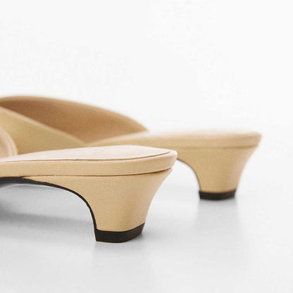 Beige Snip Toe Cone Heel Slip On Mules for Women