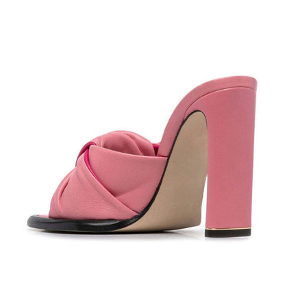 Women's Elegant Pink Open-Toe Knotted High Heel Mules Sandals