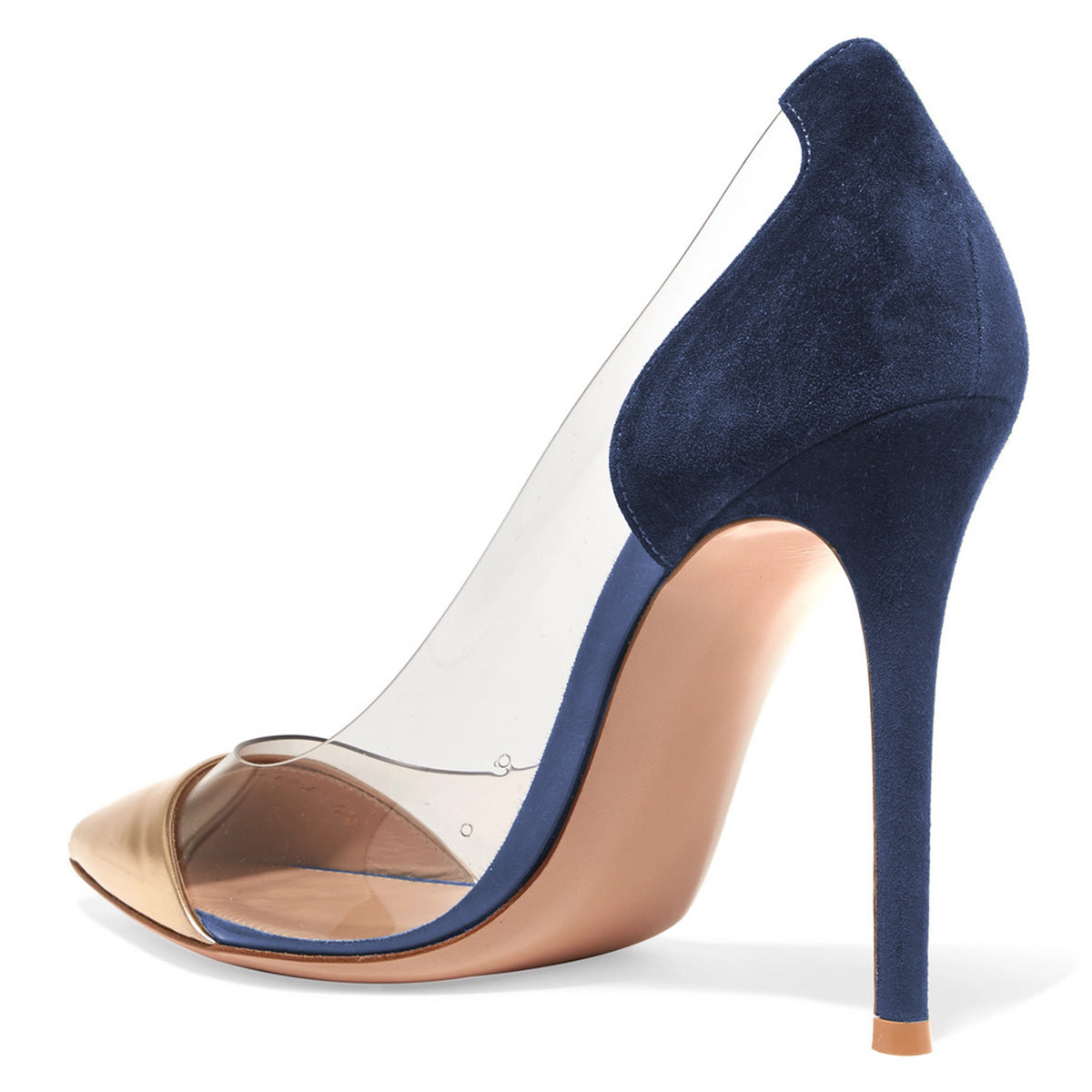 Women's Gold and Navy Pointed Toe Transparent Pumps Heels