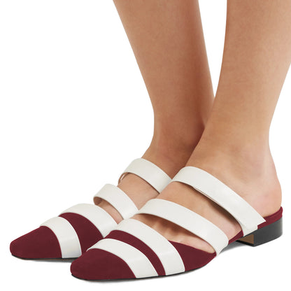 Women's White and Maroon Comfortable Flats Strappy Mules Sandals