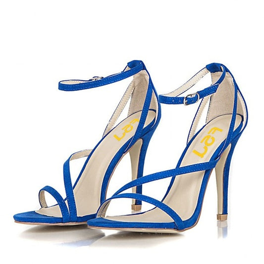 Women's Blue Ankle Strap Sandals Open Toe Stiletto Heels US Size 3-15