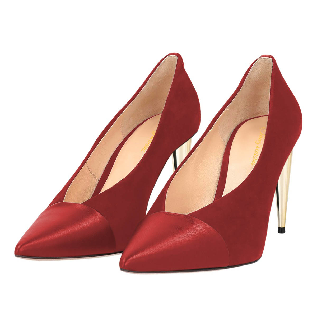Women's Patchwork Pointed Toe Slip-On Cone Heel Red Pumps