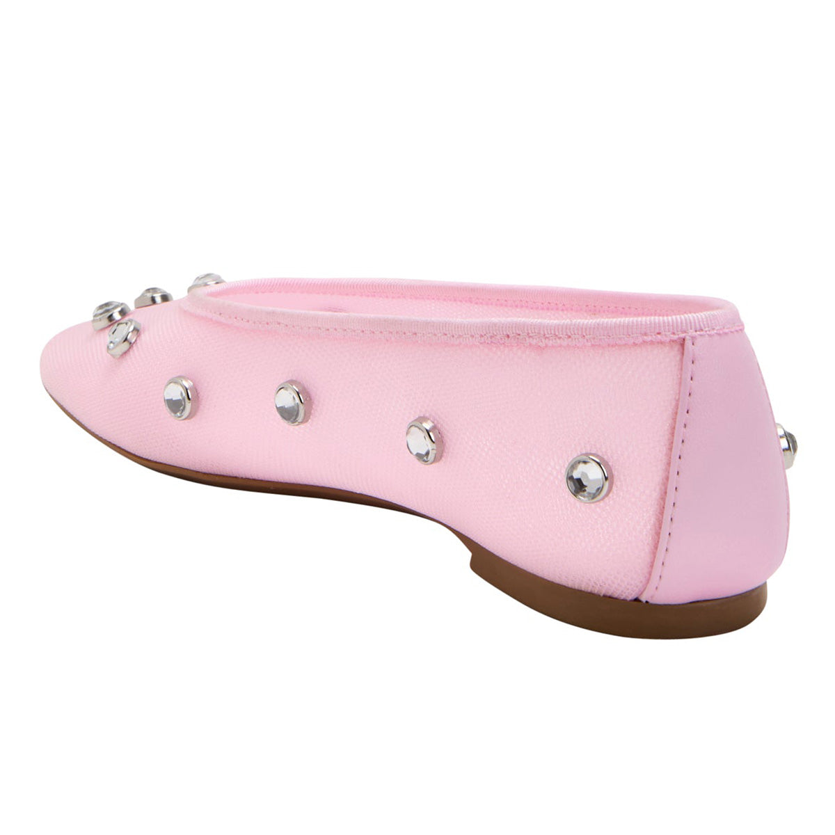 Mesh Ladies' Cute Square Toe Pink Ballet Flats with Studded Rhinestone