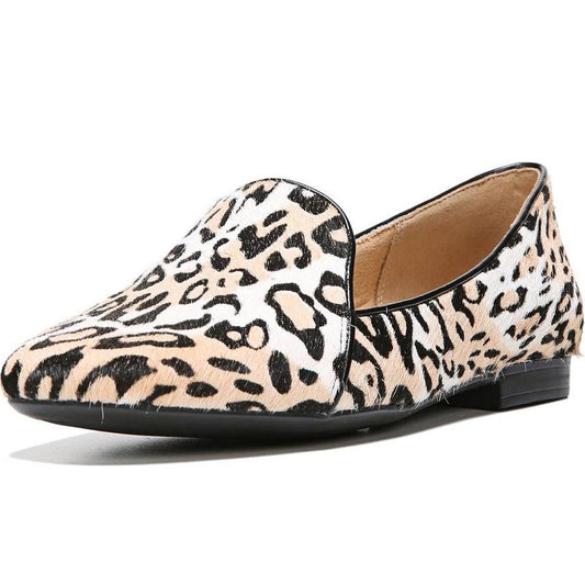 Khaki Horsehair Leopard Print Flats Loafers for Women