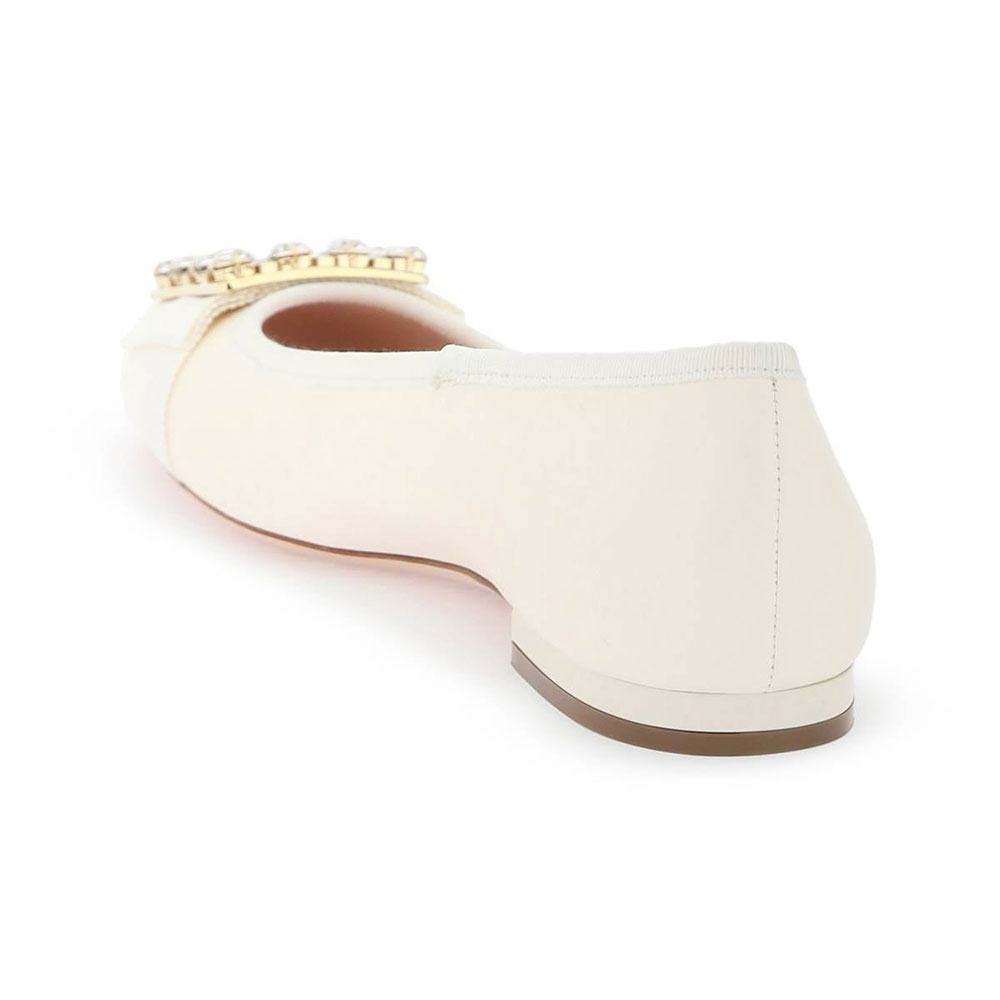 Square Toe Rhinestone Buckle Decor Women's Dress Flats in White