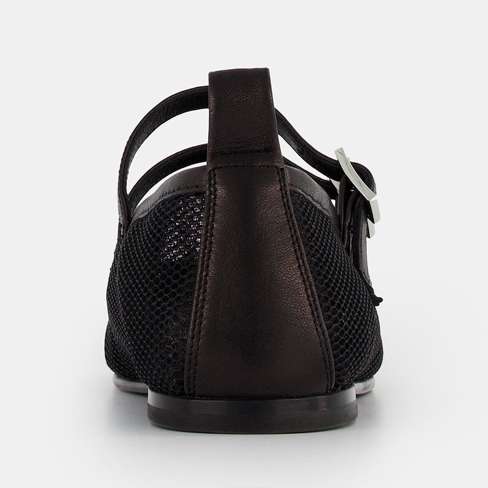 Mesh Floral Beads & Sequins Square Toe Mary Jane Flats in Black