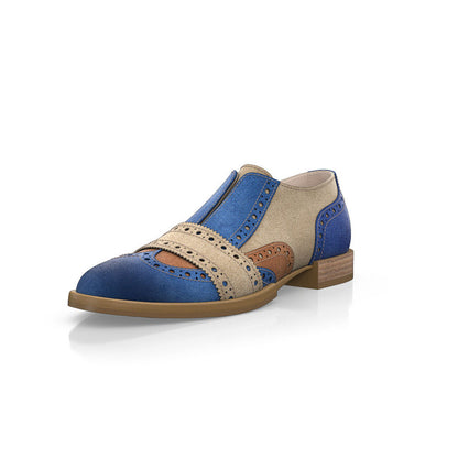 Blue & Khaki Vegan Suede Women's Loafers Brogue Vintage Shoes