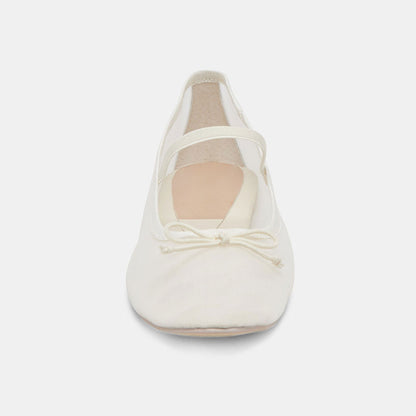 FSJ Comfortable White Mesh Round Toe Bow Decor Ballet Flats