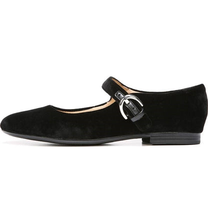 Black Vegan Suede Buckle Mary Jane Shoes Comfortable Flats