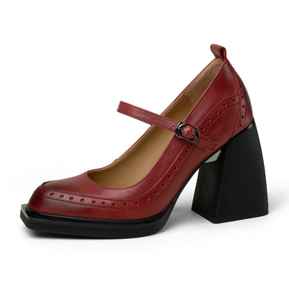 Maroon Vegan Leather Closed Toe 4'' Chunky Heel Platform Loafers