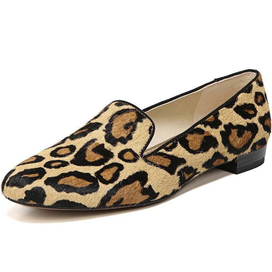 Brown Leopard Print Round Toe Casual Flats Women's Loafers