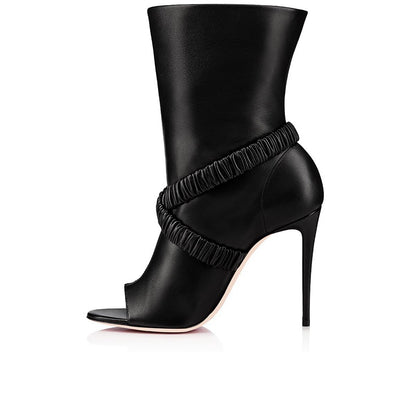 Black Peep Toe Booties Stiletto Heel Ankle Boots