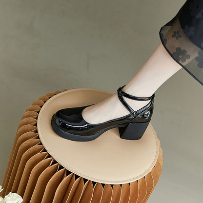 Black Closed Toe Chunky Heel Platform Ankle Strap Loafers