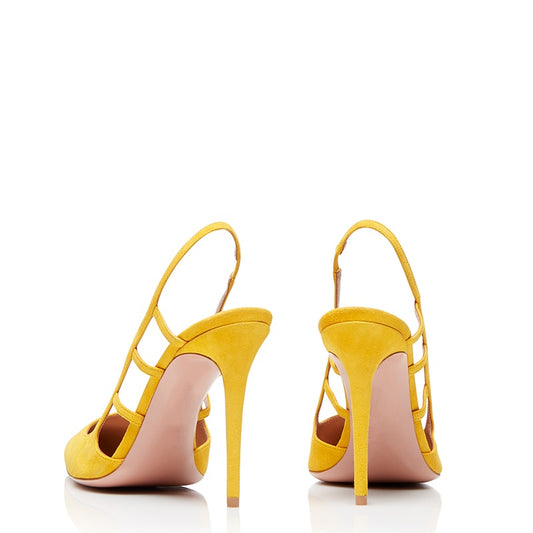 Yellow Vegan Suede Stiletto Heel Slingback Pumps