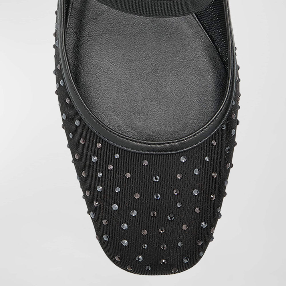 Elegant Crystal Embellished Mesh Round Toe Ballet Flats in Black