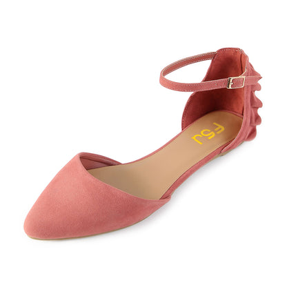 Blush Ruffle Pointy Toe Flats Ankle Strap Sandals