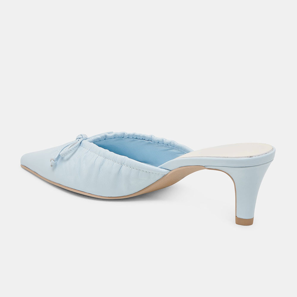 Women's Light Blue Pointed Toe Bow Decor Elegant Mule Heels