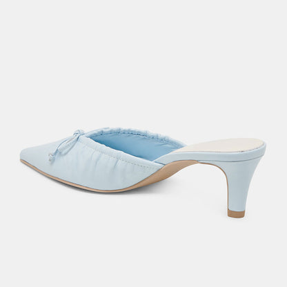 Women's Light Blue Pointed Toe Bow Decor Elegant Mule Heels