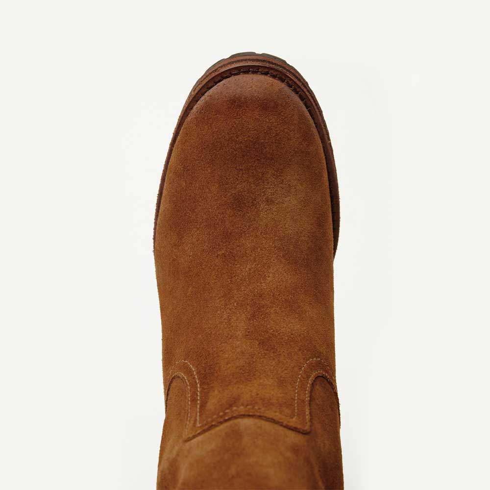 Brown Vegan Suede Round Toe Stacked Heel Classic Mid Calf Boots