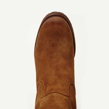 Brown Vegan Suede Round Toe Stacked Heel Classic Mid Calf Boots