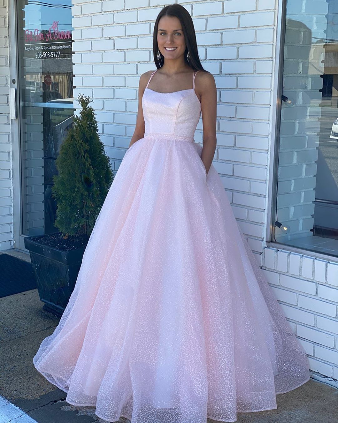 PM327,Spaghetti Straps Pink Prom Evening Dresses,Sparkle A-Line Ball Gown