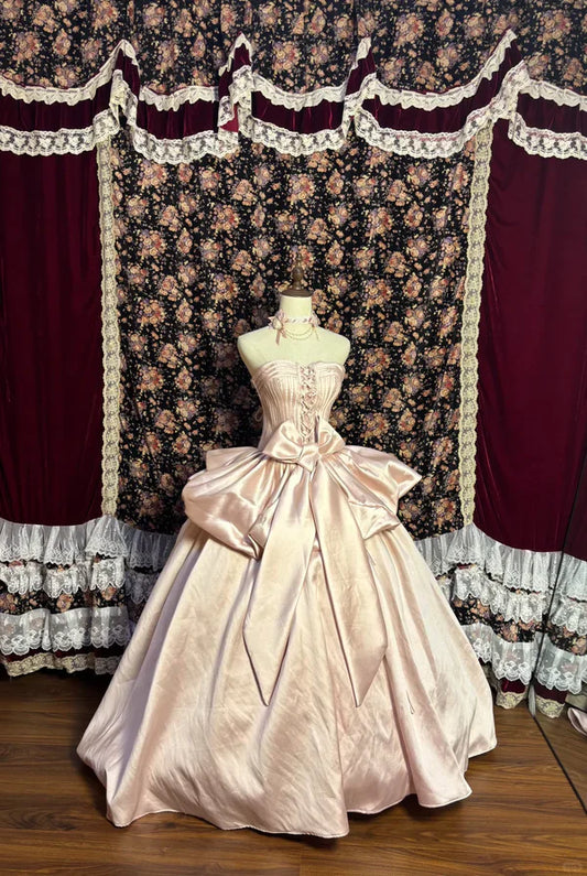 Vintage Light Pink Sweetheart Satin Sweet 16 Quinceanera A-Line Princess Evening Dress Ball Gown TP4276