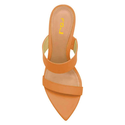 Women's Open Pointed Toe Wedge Heels Mules Sandals in Orange