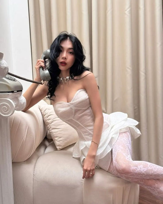 Vintage Ivory A-Line Homecoming Dress Shiny Sweetheart Party Dress Short Strapless Tiered Cocktail Dress TP4629