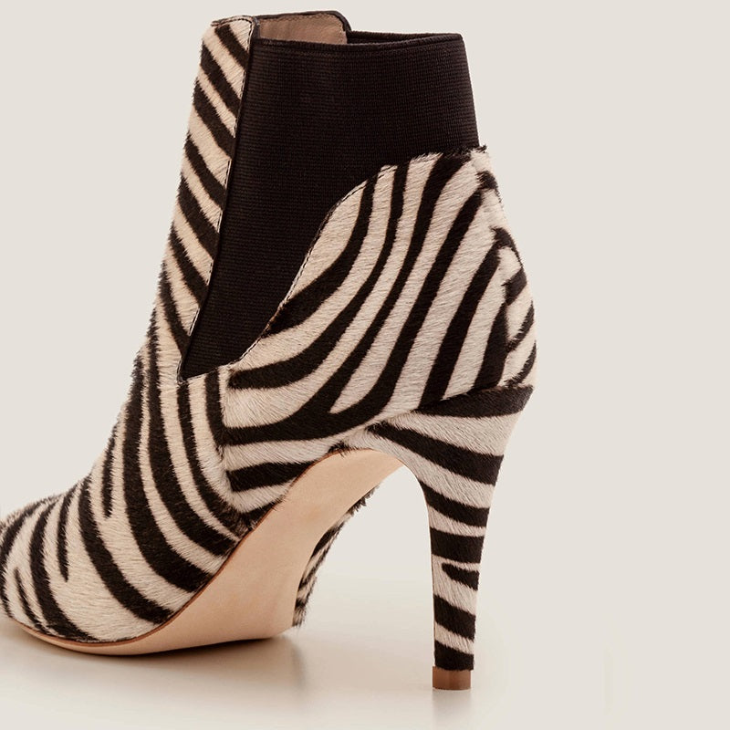 Zebra Print Fashion Boots Horse Fur Stiletto Heel Ankle Boots