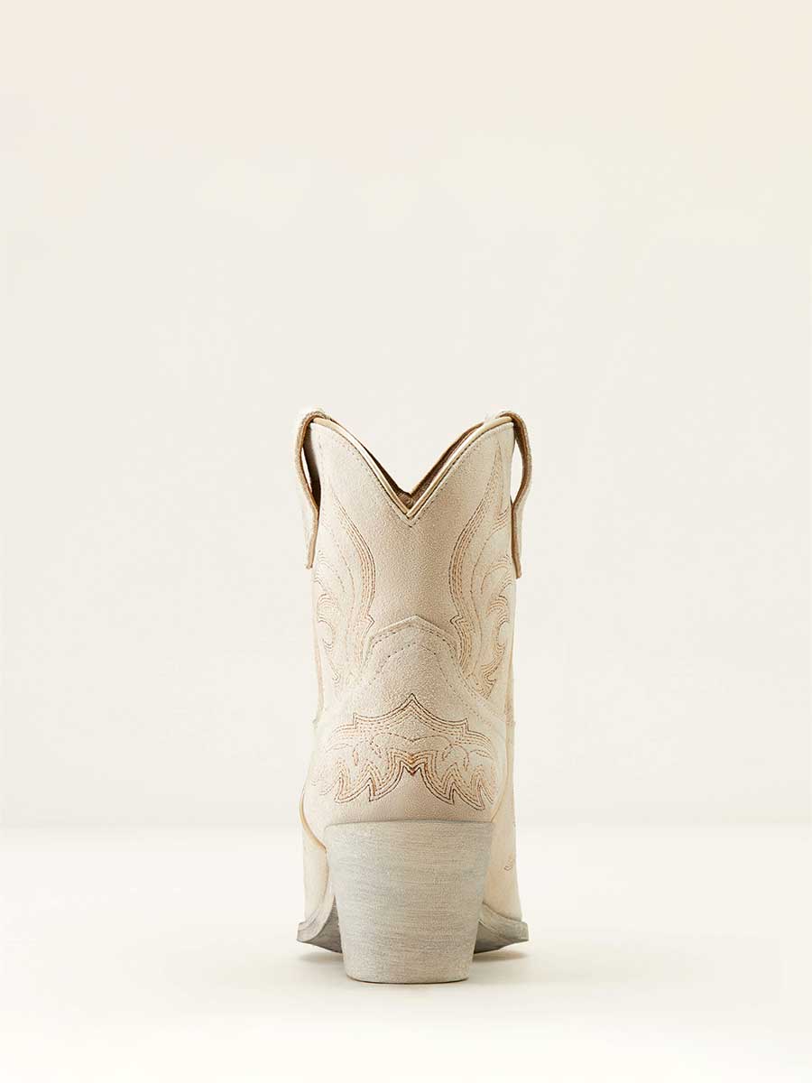 White Faux Suede Snip Toe Embroidered Block Heel Cowgirl Ankle Boots