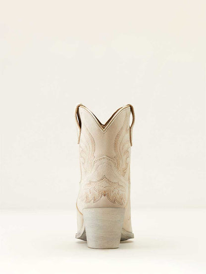 White Faux Suede Snip Toe Embroidered Block Heel Cowgirl Ankle Boots