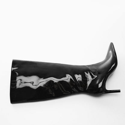 Black Square Toe Stiletto Heel Wide Calf Knee High Boots