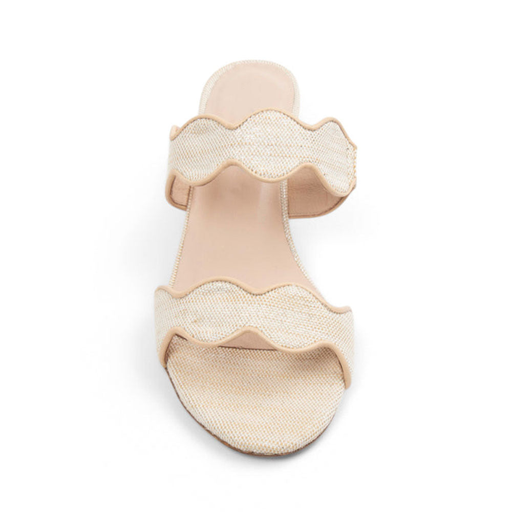 Women's Two Straps Open Toe Block Heel Beige Mules Sandals