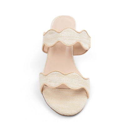 Women's Two Straps Open Toe Block Heel Beige Mules Sandals