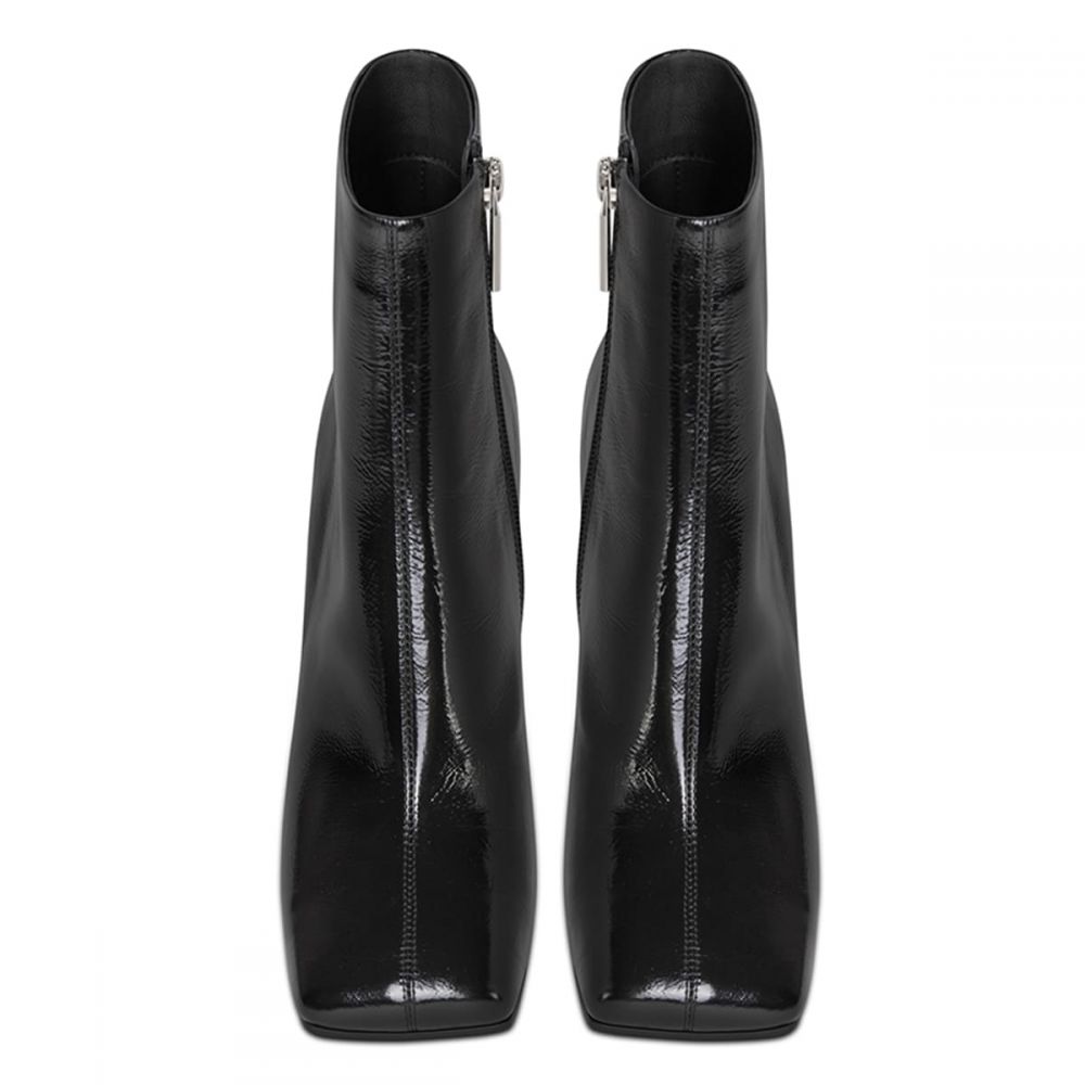 Trendy Black Square Toe Sparkly Chunky Heel Ankle Boots with Zip