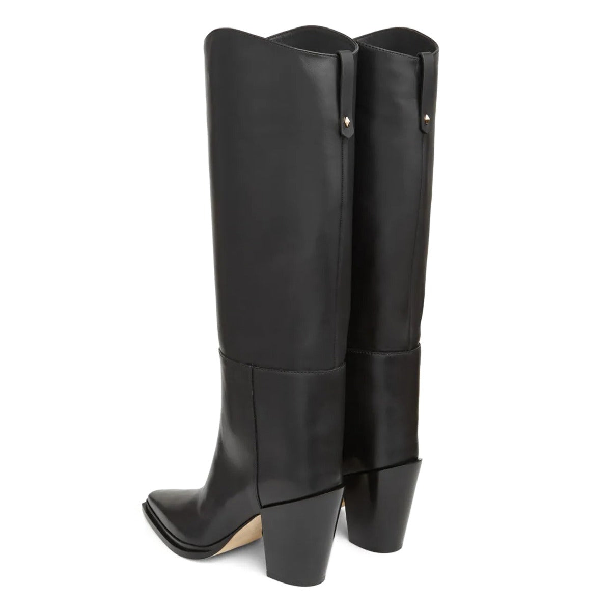 Simple Black Pointed Toe Pull-On Block Heel Knee High Boots