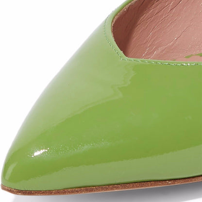 Green Patent Leather Pointy Toe Bow Comfortable Flats