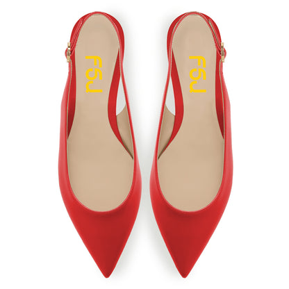 Stylish Red Pointed Toe Women's Dress Flats with Buckled Slingback