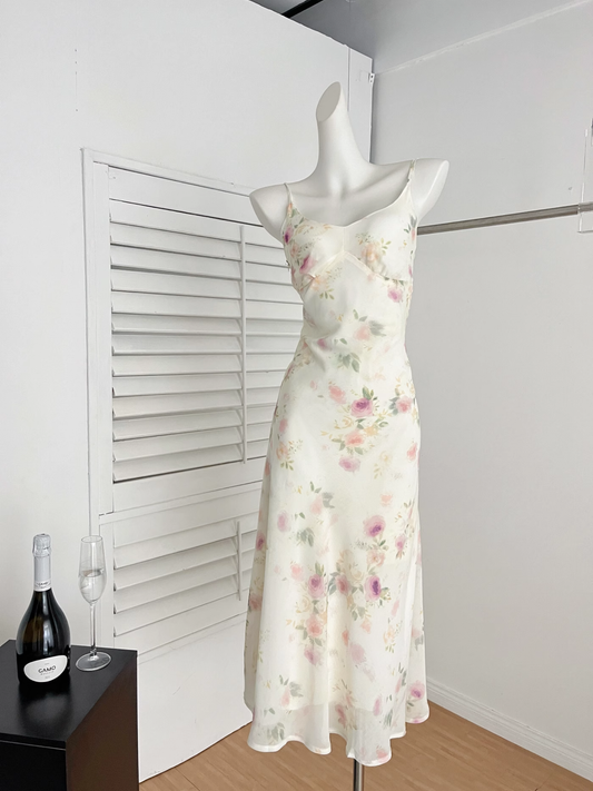 Vintage Fashion Chiffon Floral Printed Design A-line Beach Holiday Vest Dress TP3387