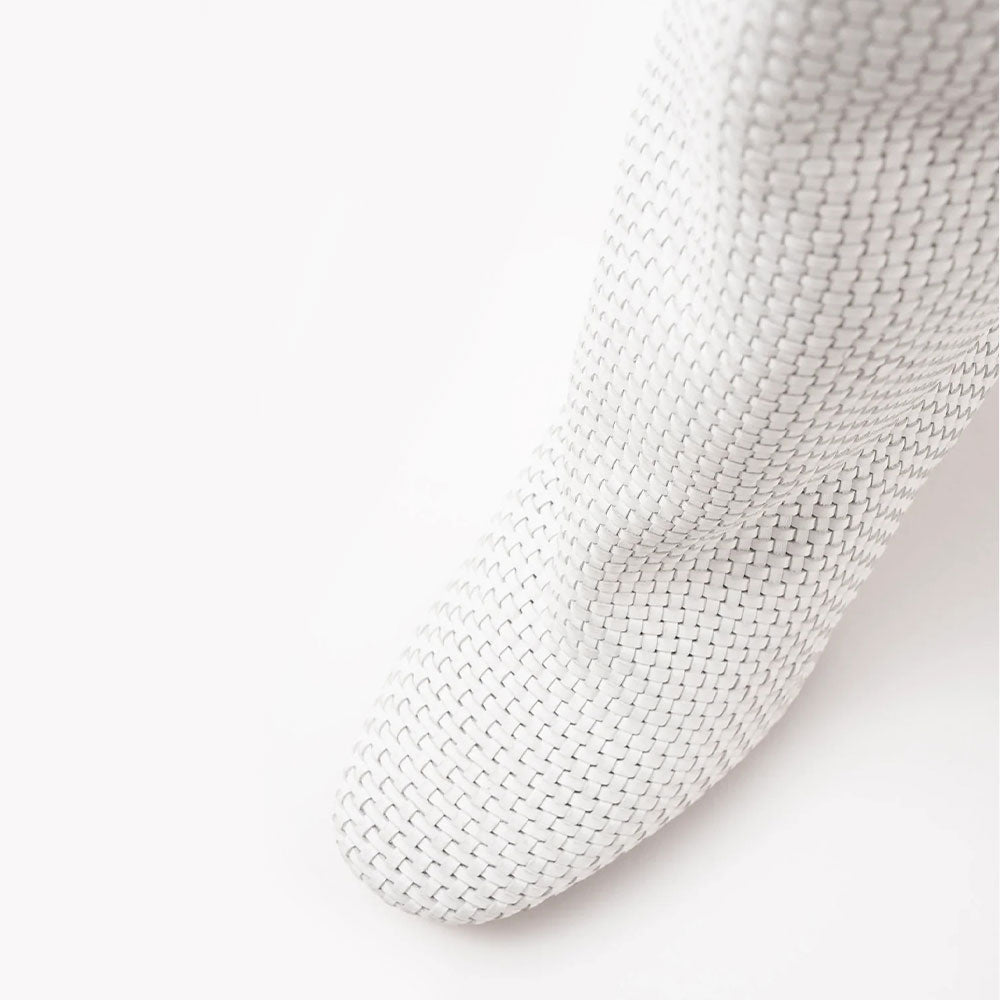Chunky Heel Pull-On Woven Knee High Boots for Women in White