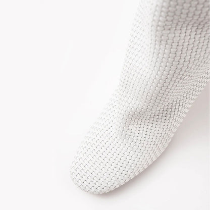 Chunky Heel Pull-On Woven Knee High Boots for Women in White