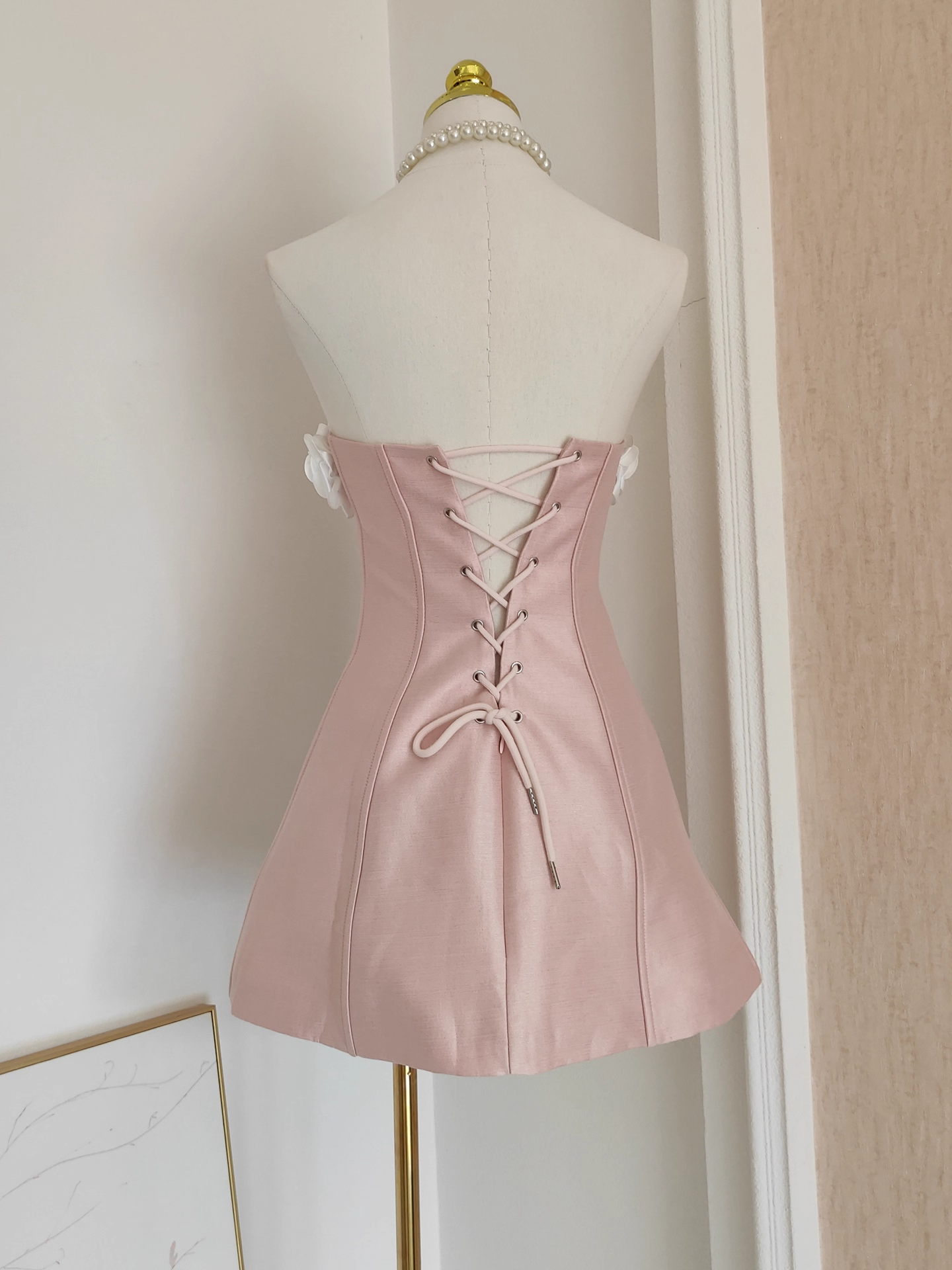 Vintage 3D Flowers Strapless A-Line Lace-up Satin Homecoming Dress Party Dress Short Cocktail Dress TP4844