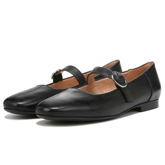 Black Vegan Leather Round Toe Slip-On Buckled Mary Jane Flats